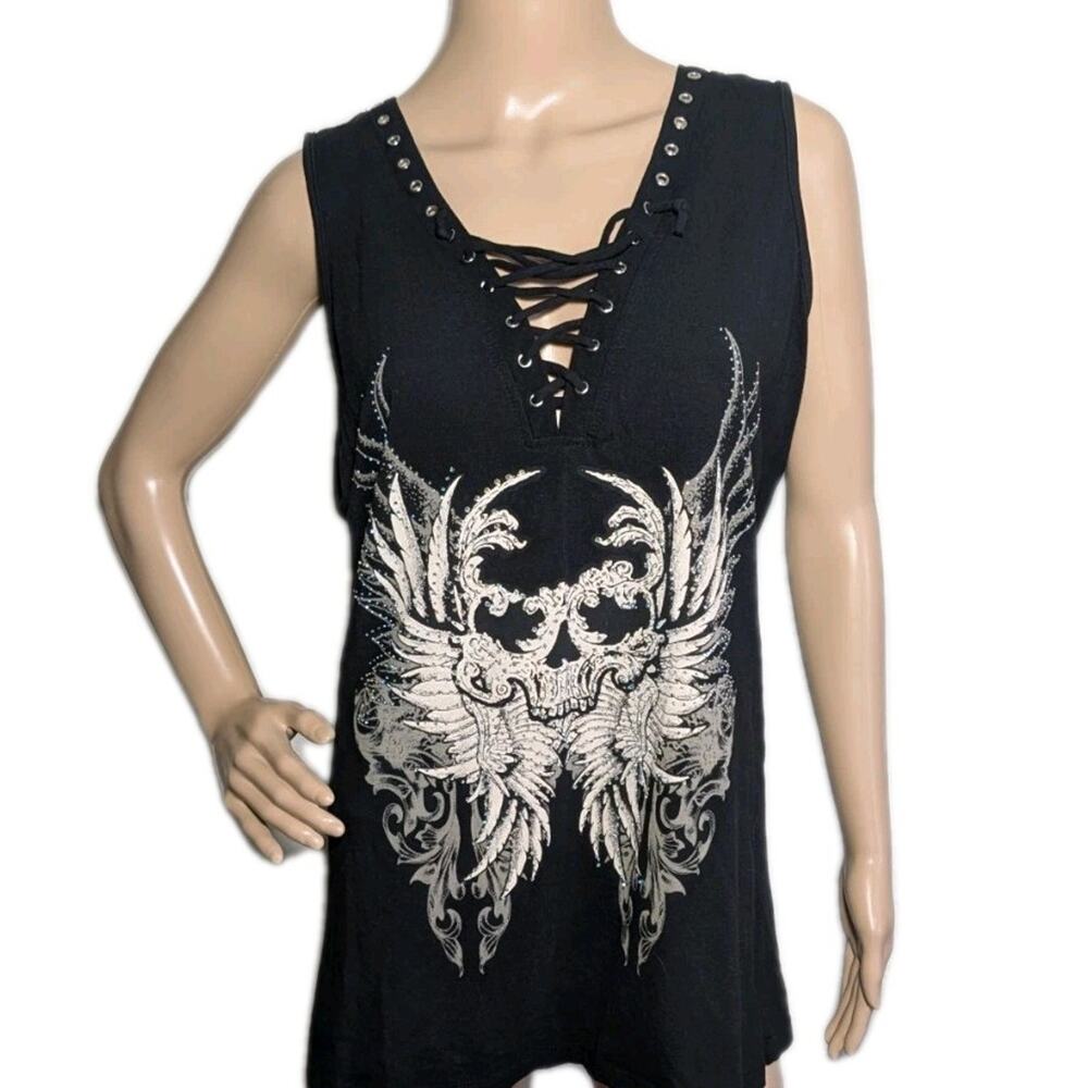 Los Angeles by Bus Stop Women's Tank Top size 2X Rhinestones Skull Graphic
